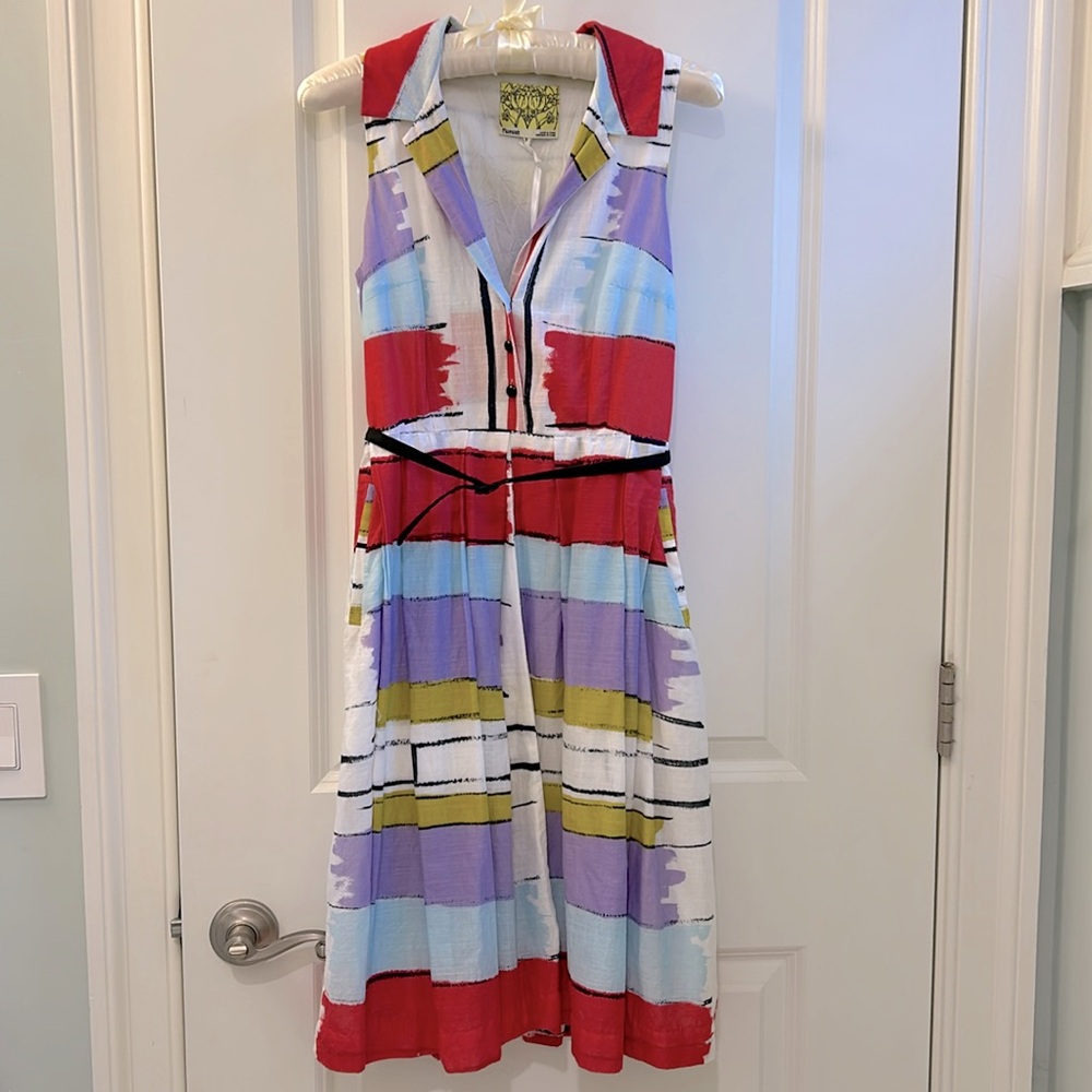 Anthropologie Floreat Colorful Retro Striped Cotton Dress